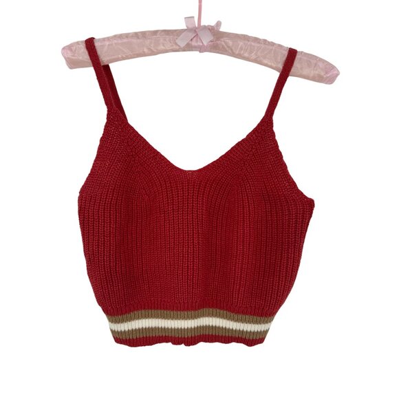 American Eagle Red Knit Striped Crop Top | Coquette Tomato Girl Coastal Cowgirl - Picture 2 of 16